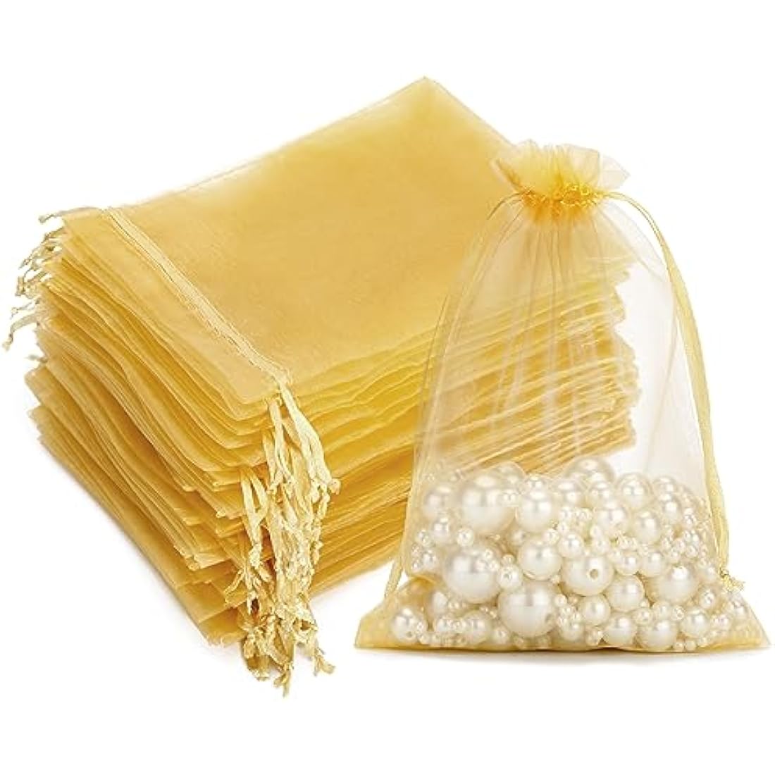 G2PLUS Gold Organza Gift Bags - 100 PCS 10x15cm Mesh Jewelry Pouches