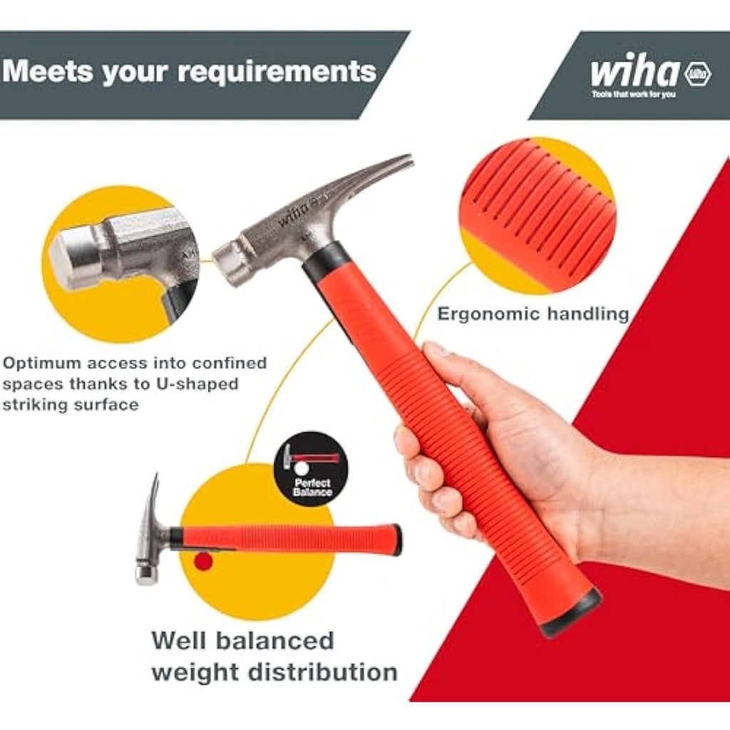 Wiha Electrician's Hammer – 300g Square & Round Head – Red Handle