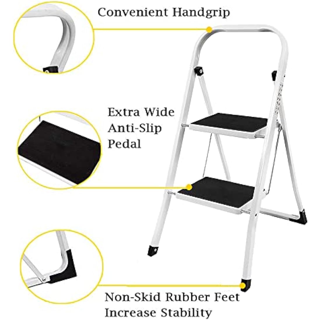 Jolof Store 2 Step Folding Ladder – Heavy Duty Steel Step Stool, 330lbs