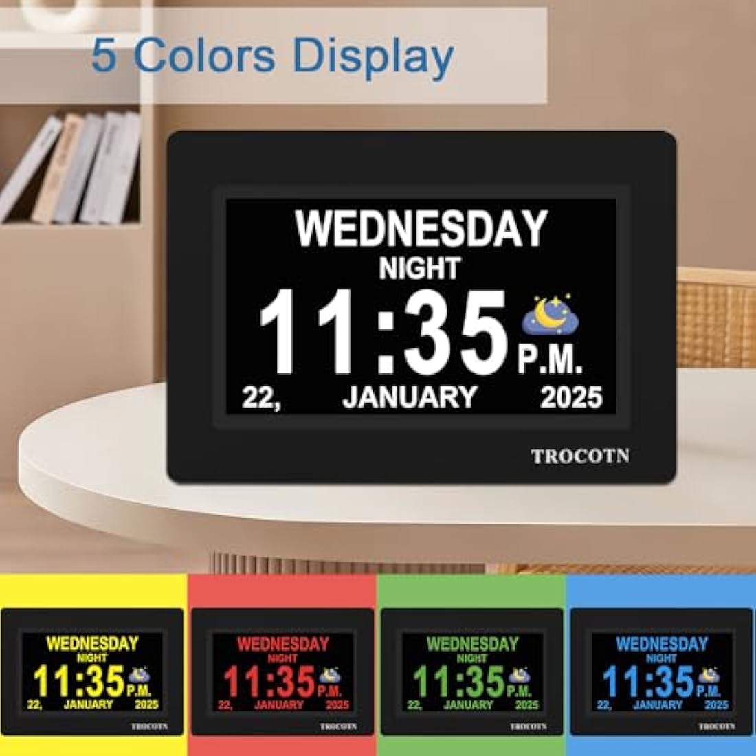 TROCOTN 7-Inch Digital Calendar Clock for Elderly – Large Day Date Display