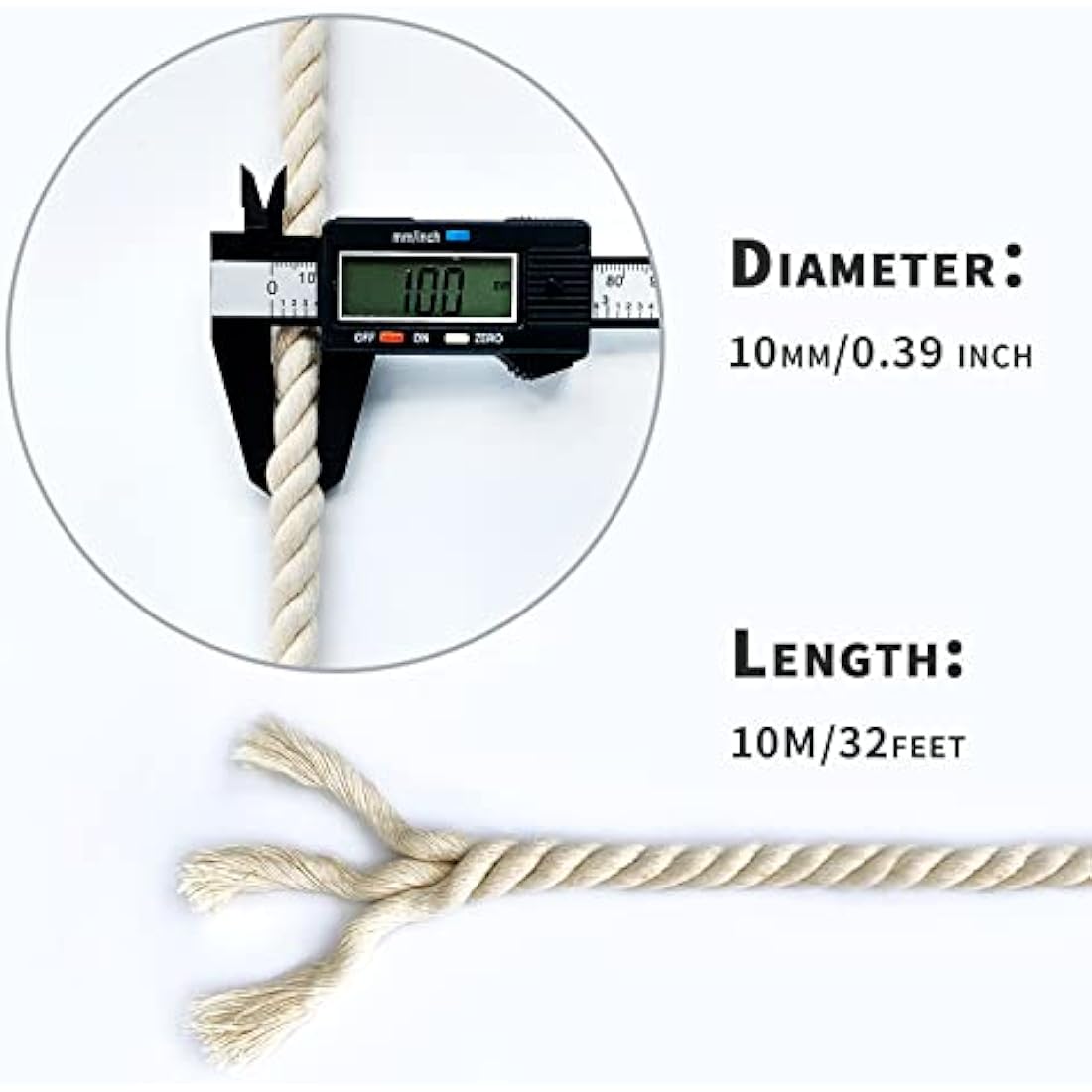 10mm White Cotton Rope – 10M Soft Macrame & Garden Cord