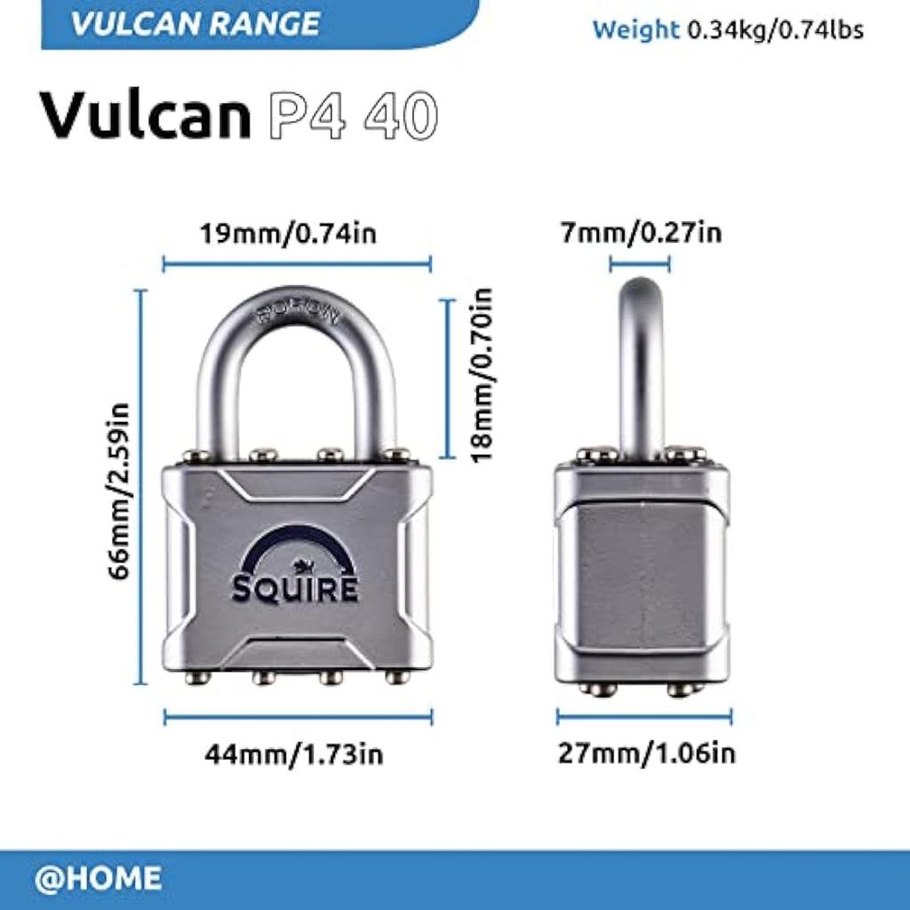 Squire Vulcan P4/40 Heavy Duty Padlock – Weatherproof Steel, 40mm