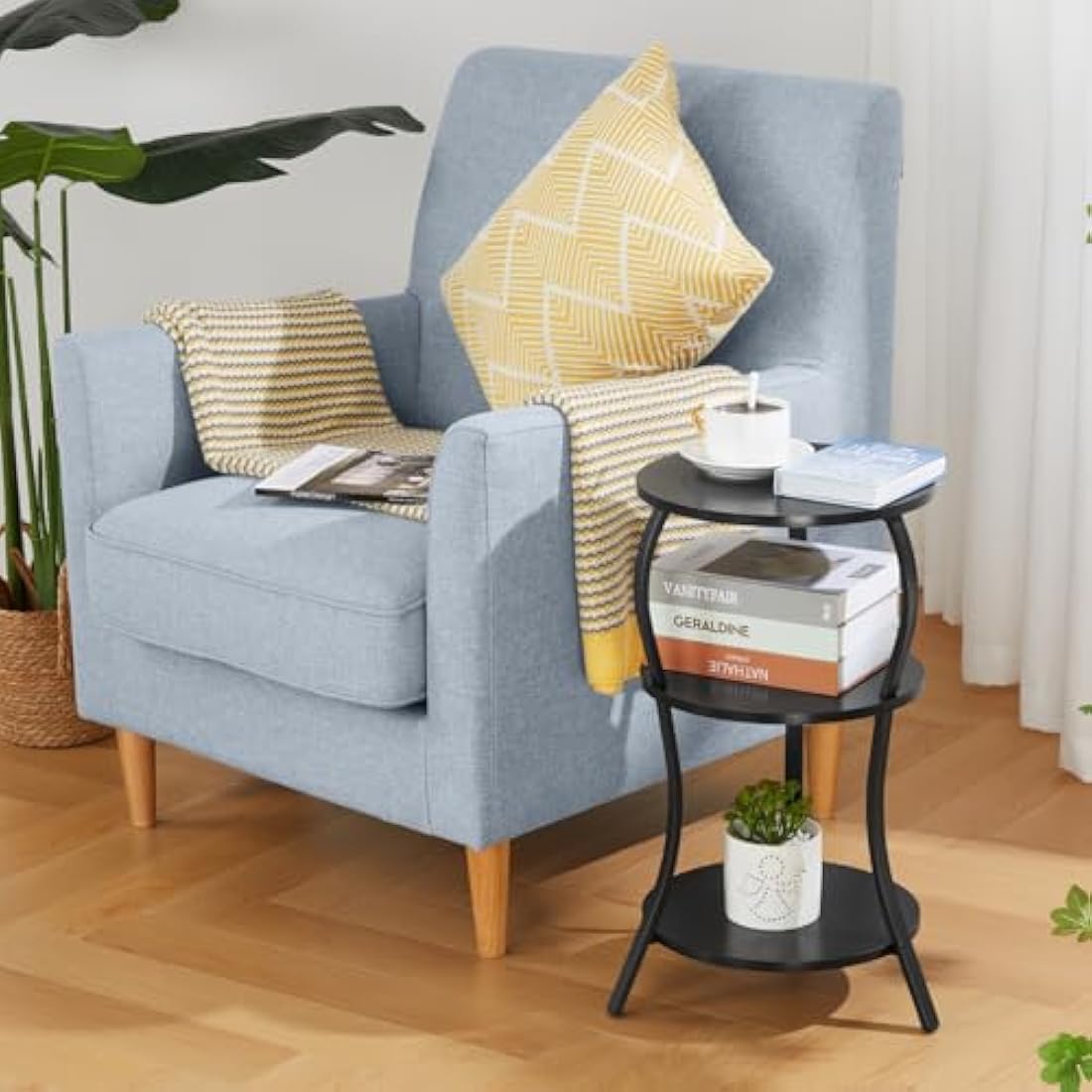 3-Tier Round Side Table – Industrial Wood & Metal End Table