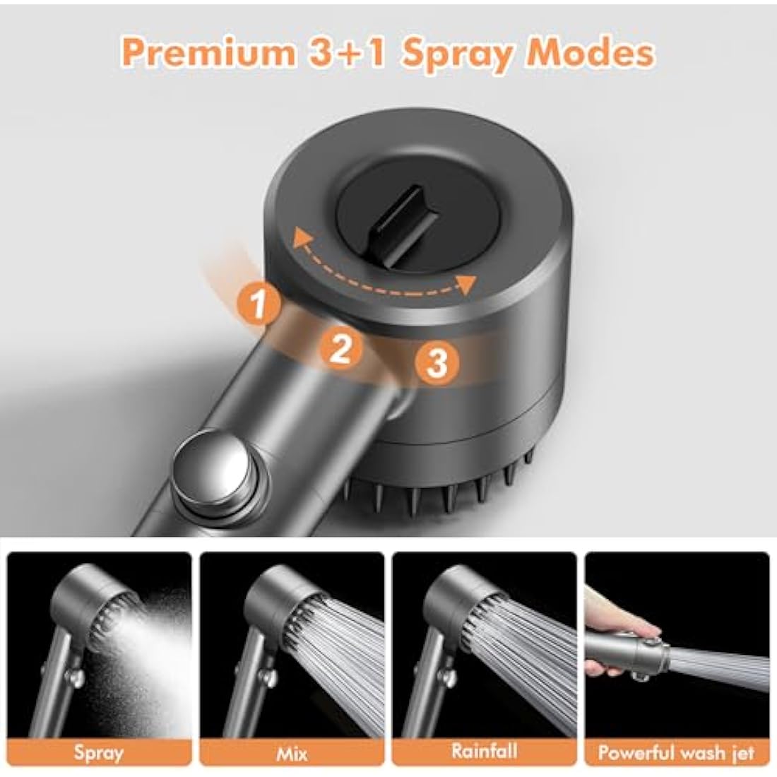 MEKO 15-Stage Filter Shower Head - High Pressure Handheld with Hose, Grey