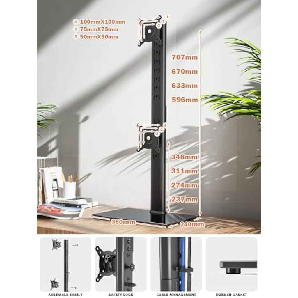 HEMUDU Dual Monitor Stand – Vertical Stack Riser for 13-34 Inch Screens
