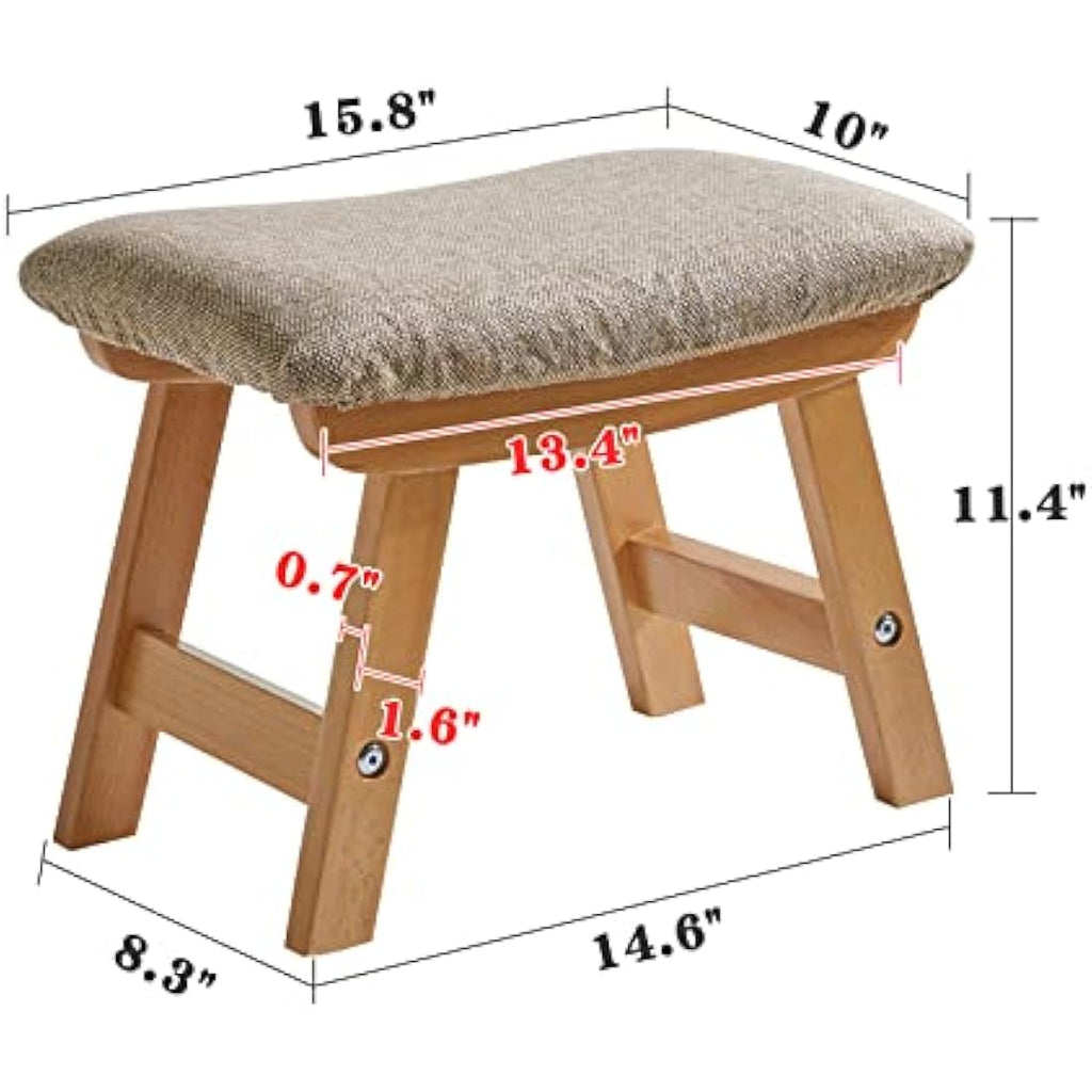 Jolof Store Wooden Footstool – Padded Beech Wood Ottoman with Beige Cover