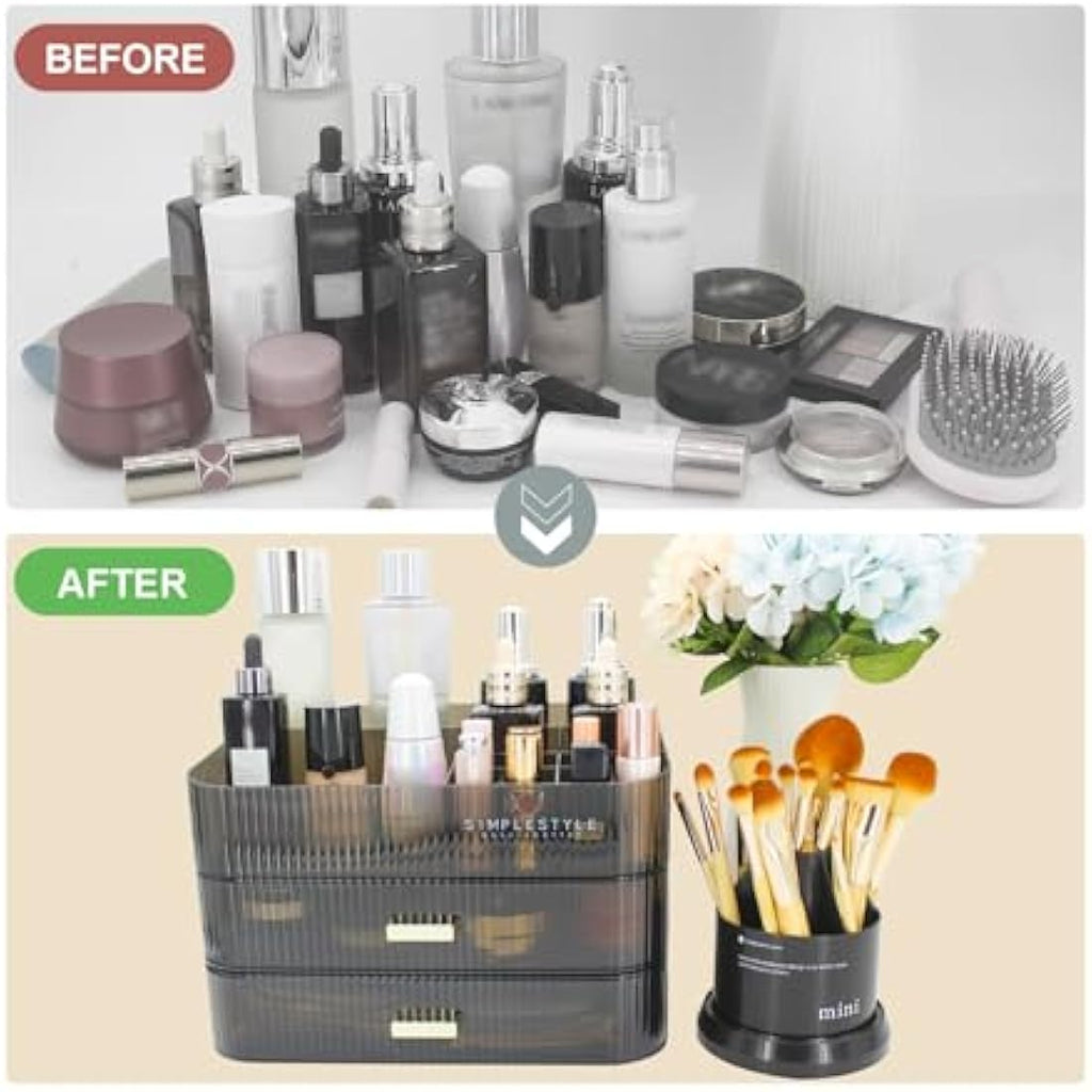 Stackable Makeup Organizer – 2-Drawer PET Cosmetic Storage
