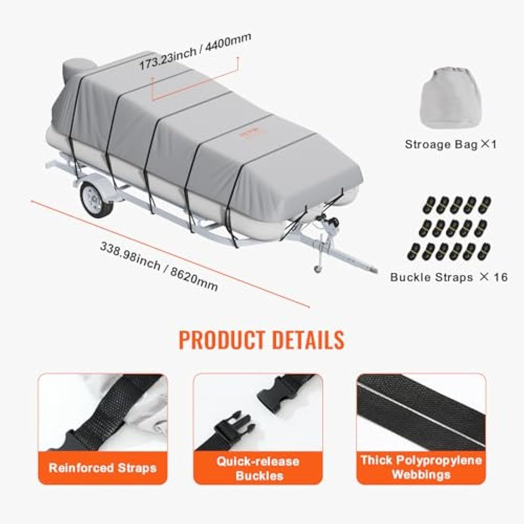VEVOR 23'-24' Pontoon Boat Cover | 800D Waterproof Marine Oxford Fabric