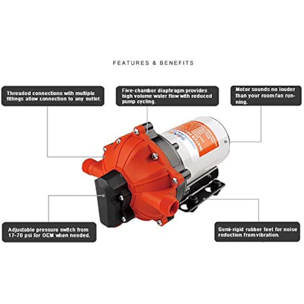 Seaflo 55-Series 12V Diaphragm Water Pump – 5.5 GPM 60 PSI Self-Priming