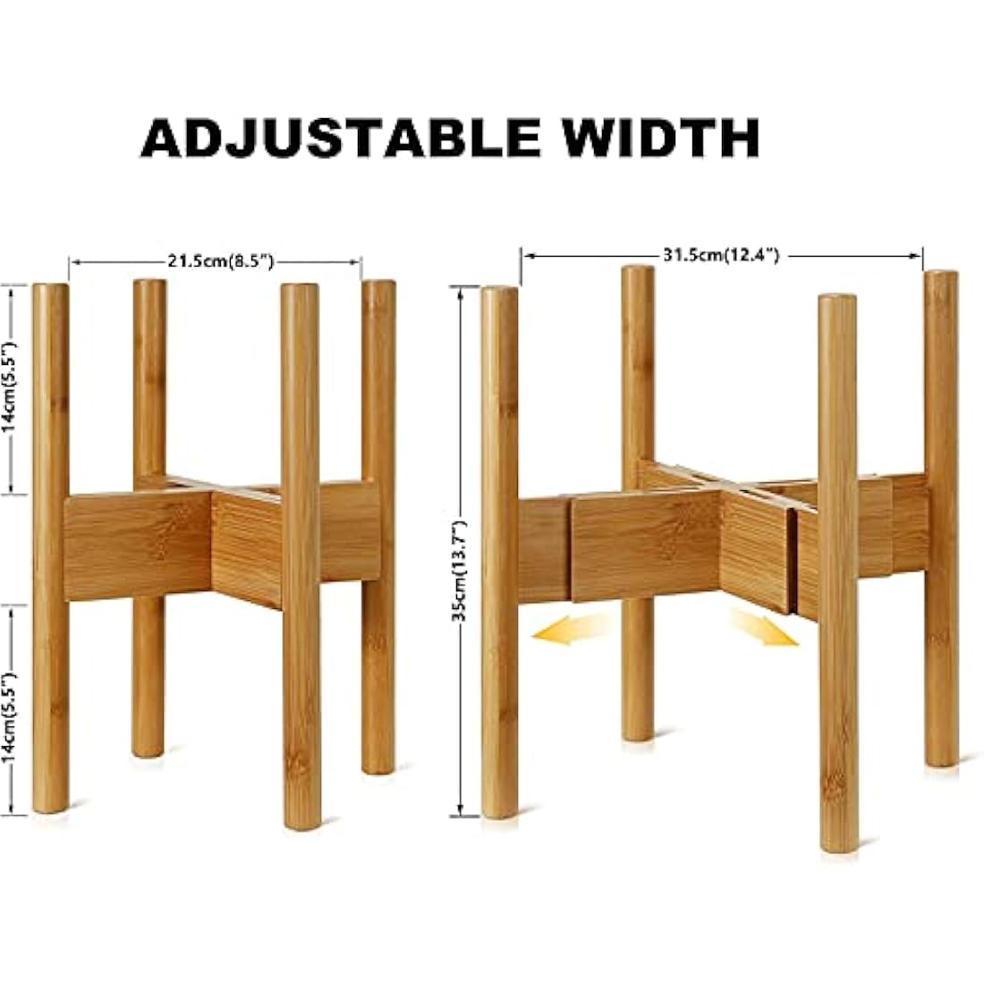 2-Pack Bamboo Plant Stand – Mid-Century Modern Adjustable Holder
