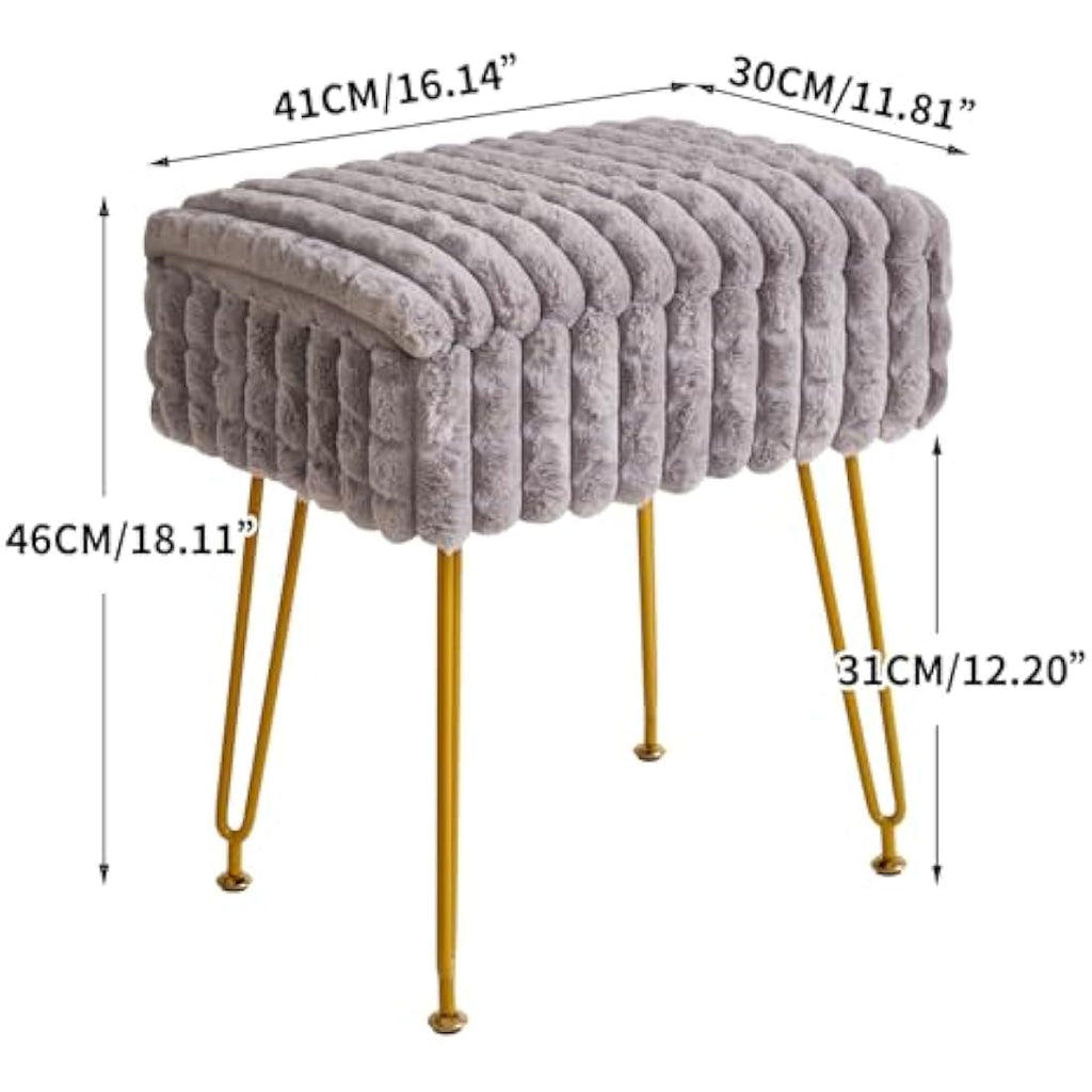 IBUYKE Grey Vanity Stool with Storage – Modern Ottoman Footrest Chair