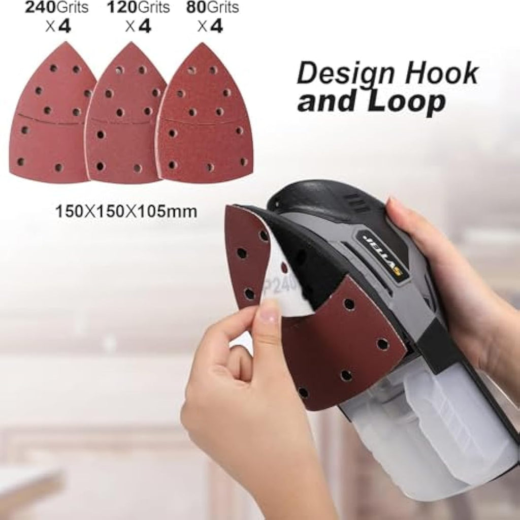JELLAS Detail Mouse Sander – 220W Compact Wood Sander with 16 Sandpapers