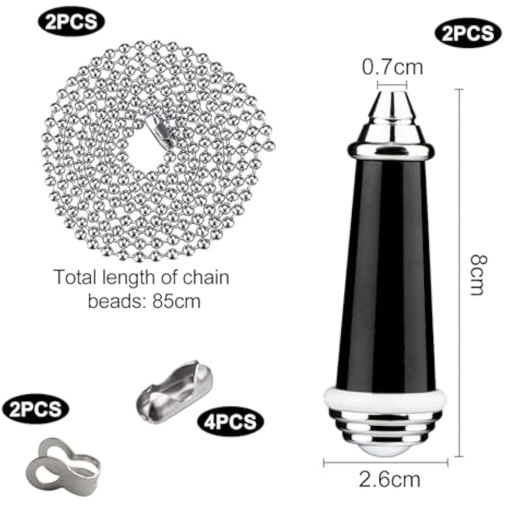 Jolof Store 2Pcs Light Pull Chain Extension - 85cm Black Chrome Handle