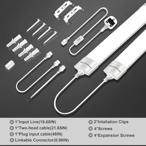 Berixdeep 2ft LED Batten Light | 18W 6500K Waterproof Linkable Shop Light