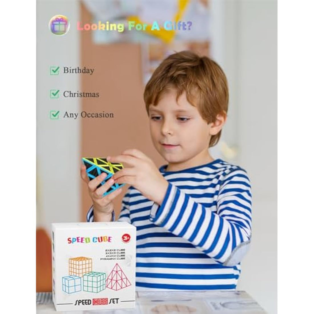 Roxenda Speed Cube Set | 2x2 3x3 4x4 Pyramid Stickerless Puzzle 4-Pack