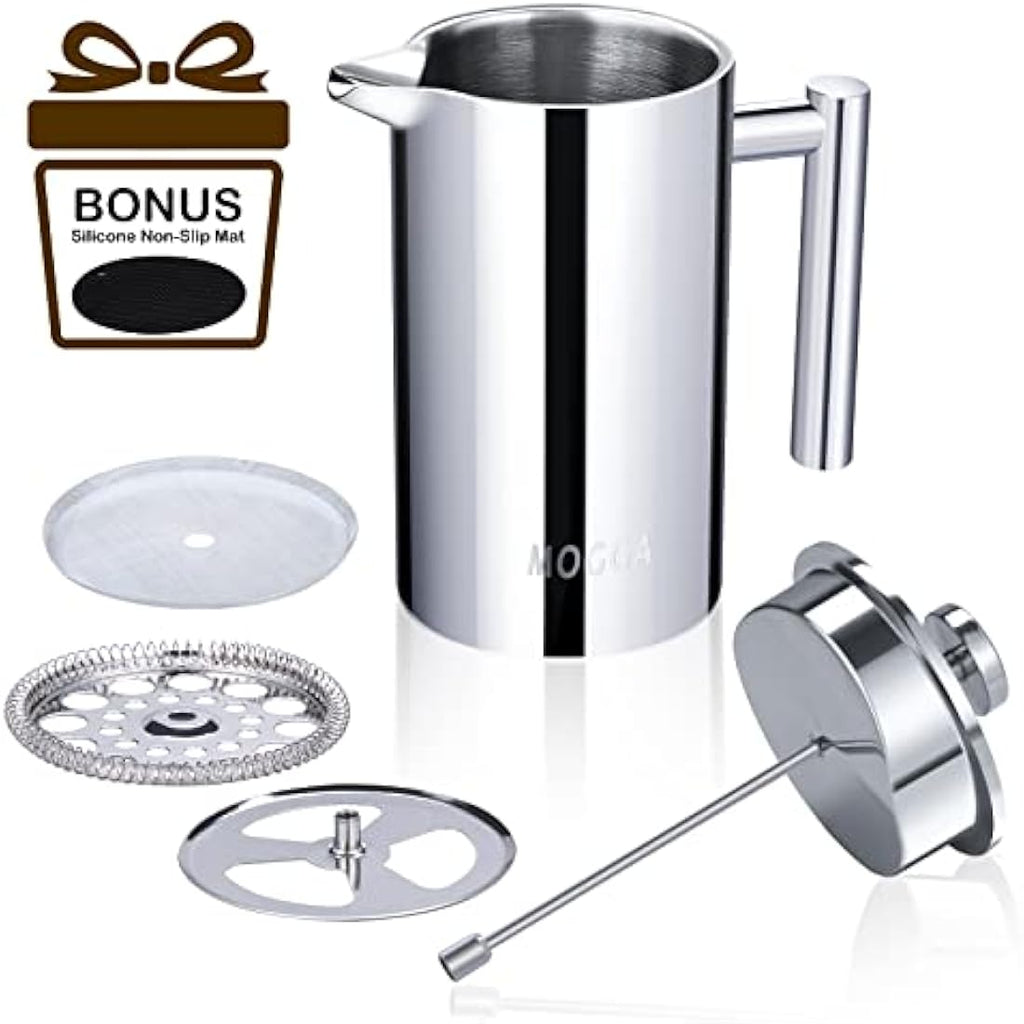 MOGGA French Press Coffee Maker | 34oz Insulated Stainless Steel Pot