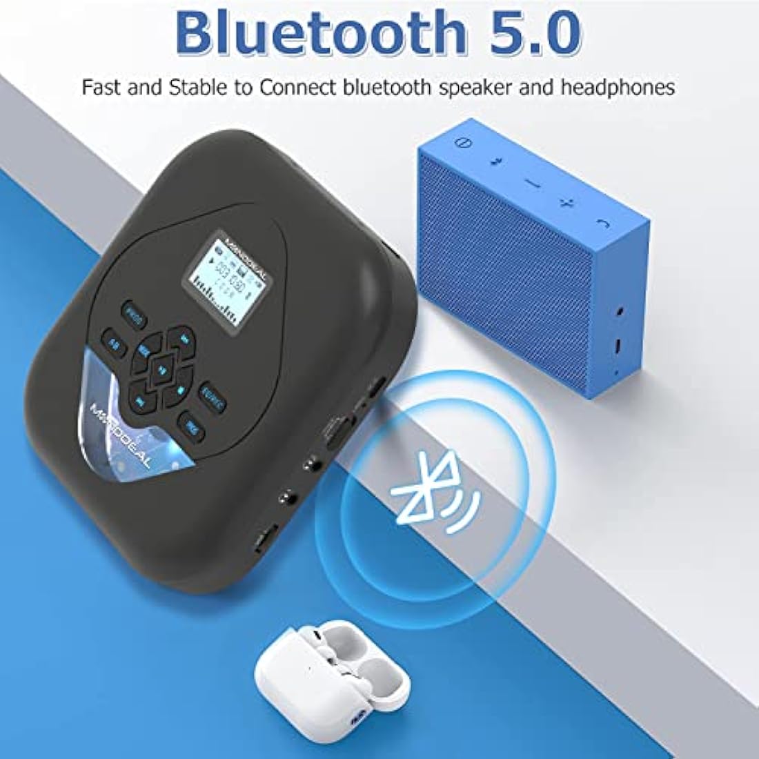MONODEAL Portable Bluetooth CD Player with Speakers and CD Burning Function
