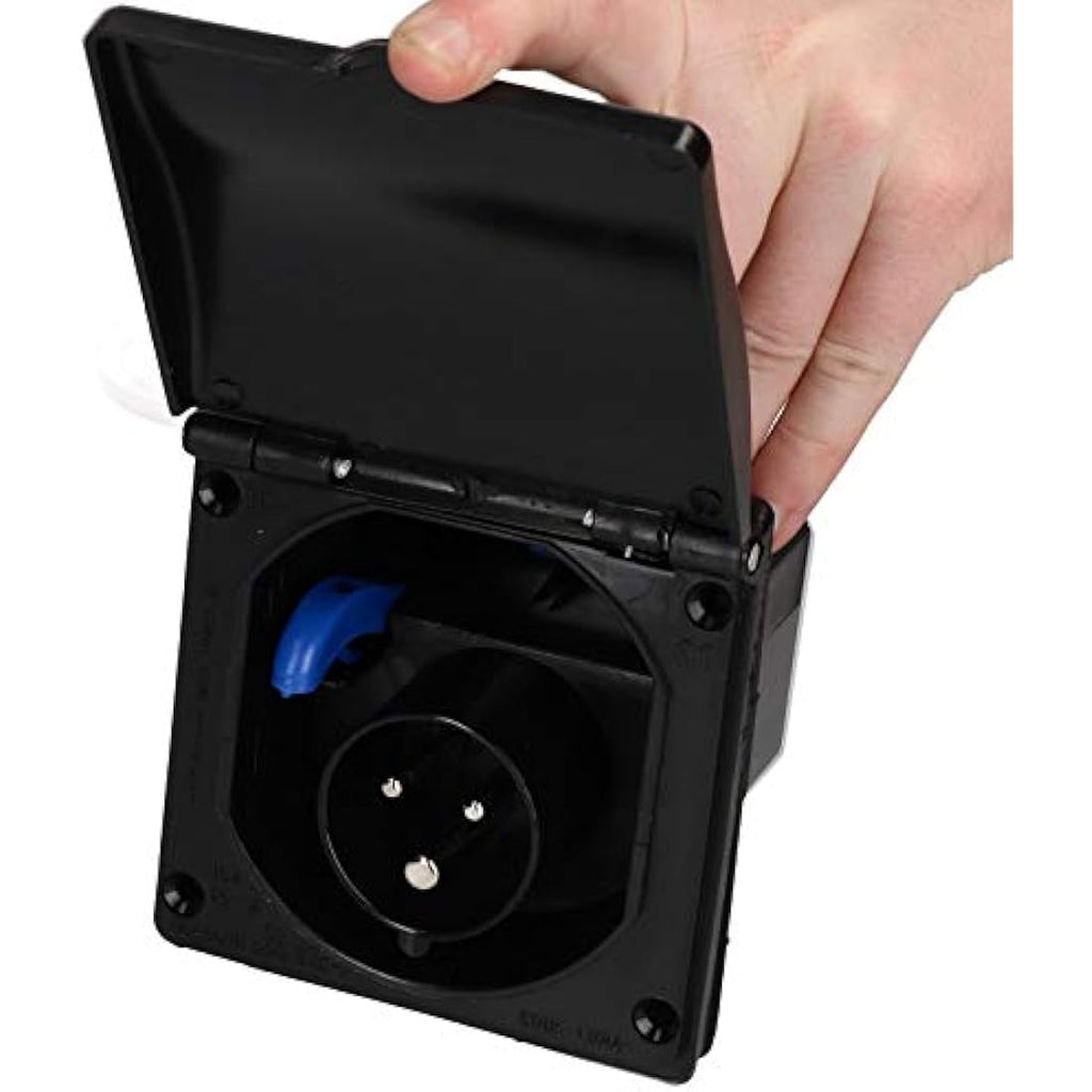AB Tools 16A Flush Mains Inlet Socket - Black IP44 Caravan Hook Up