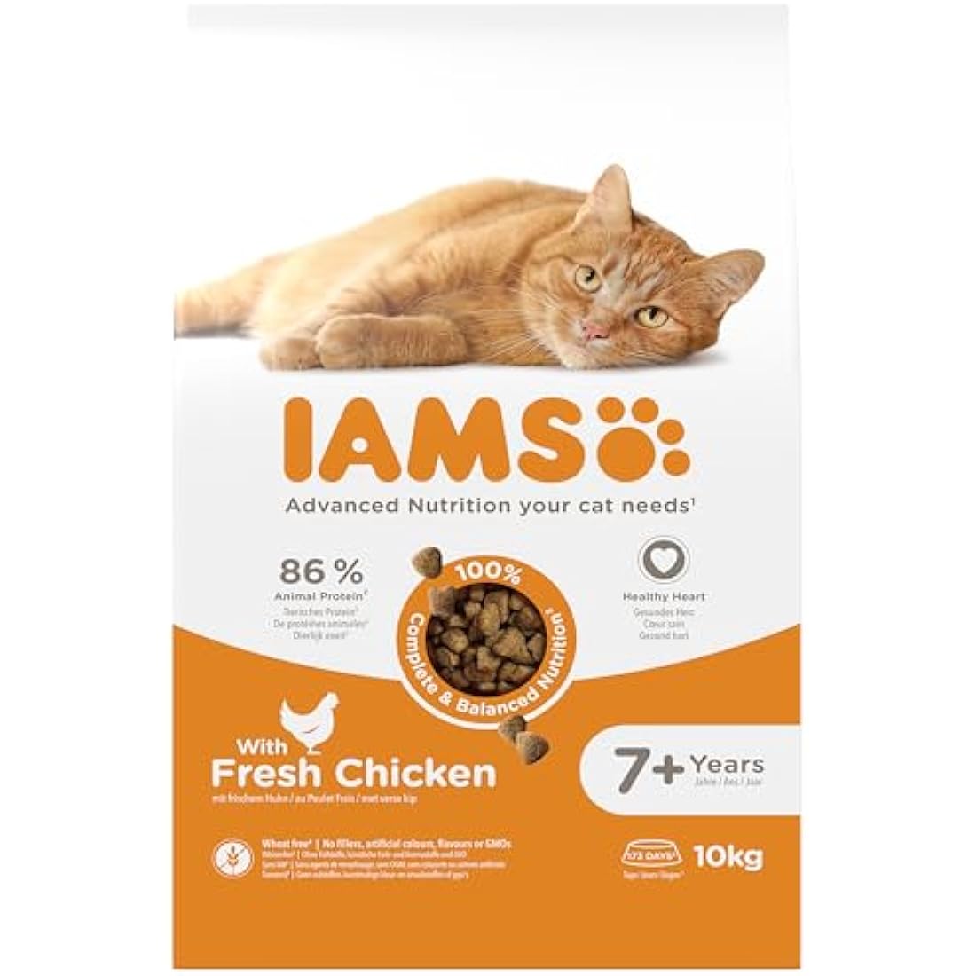 IAMS Senior Dry Cat Food – Chicken & Wheat Free – Heart Health 10kg