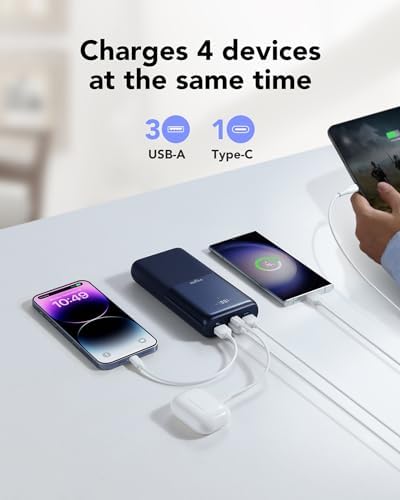VIYISI 22.5W Fast Charging Power Bank | 4-Port USB C Portable Charger - Blue