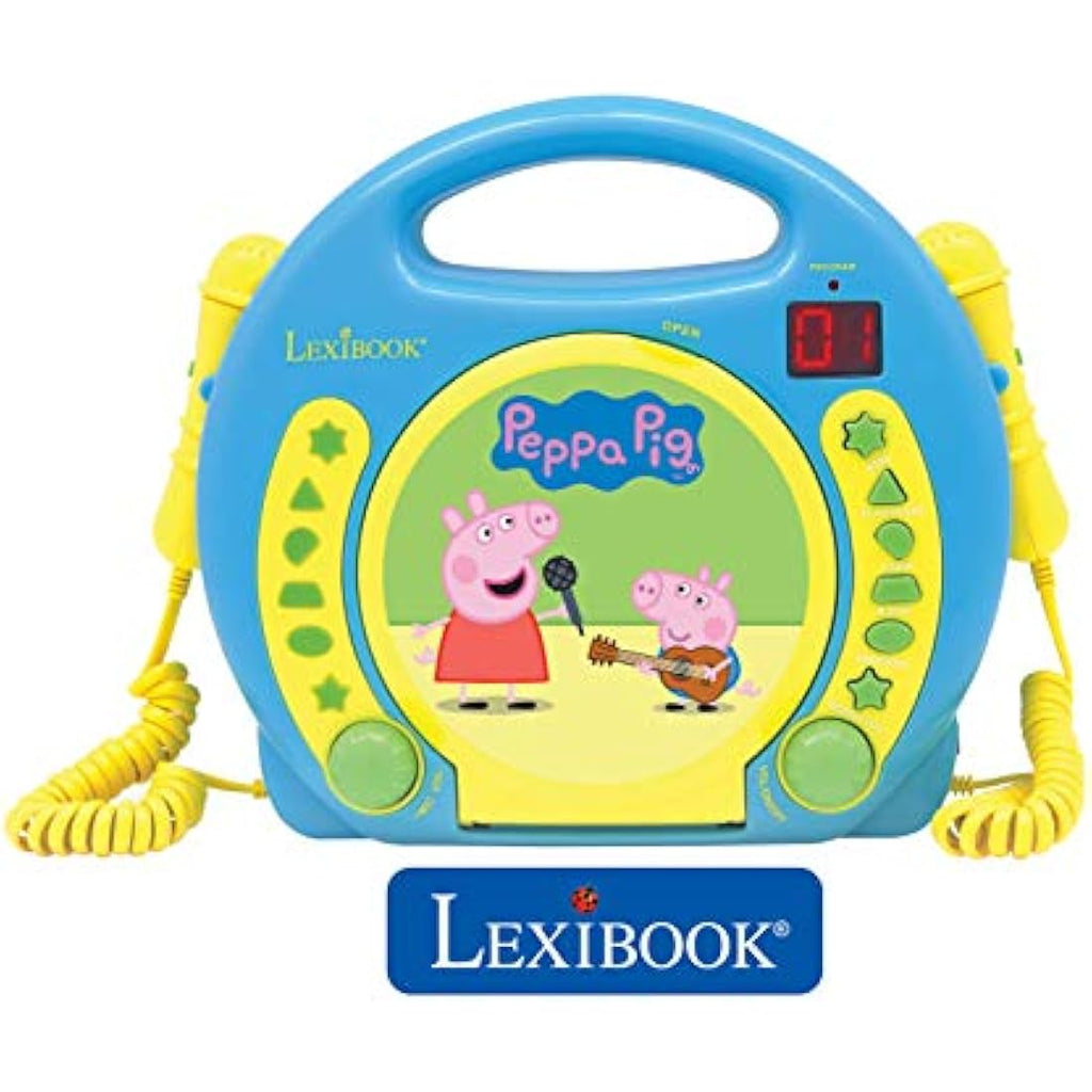Lexibook Peppa Pig Portable CD Player with 2 Microphones – Blue/Yellow