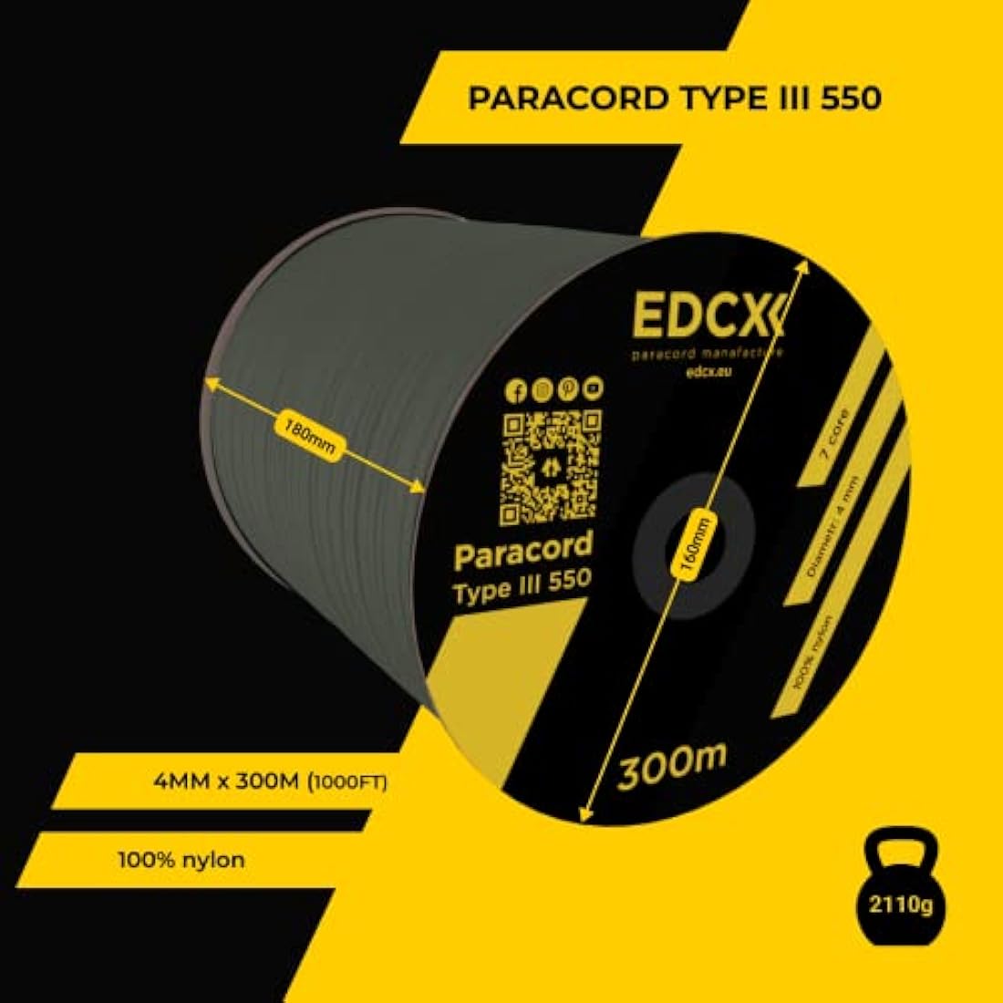 EDCX 550 Paracord – 4mm 7-Strand Nylon Rope for Camping and DIY