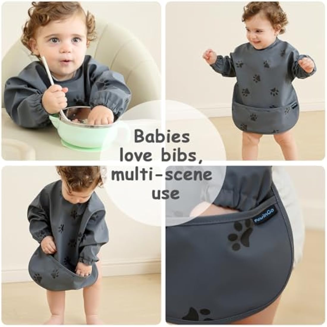 PewinGo Long Sleeve Weaning Bib – Waterproof PU Coverall for BLW