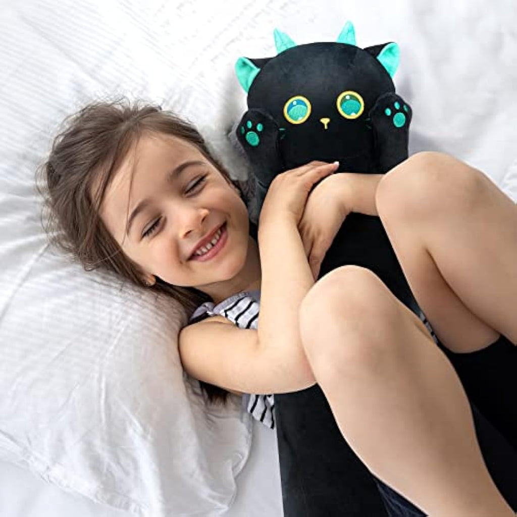 Mewaii 51in Long Cat Plush Body Pillow – Soft Black Kawaii Stuffed Animal