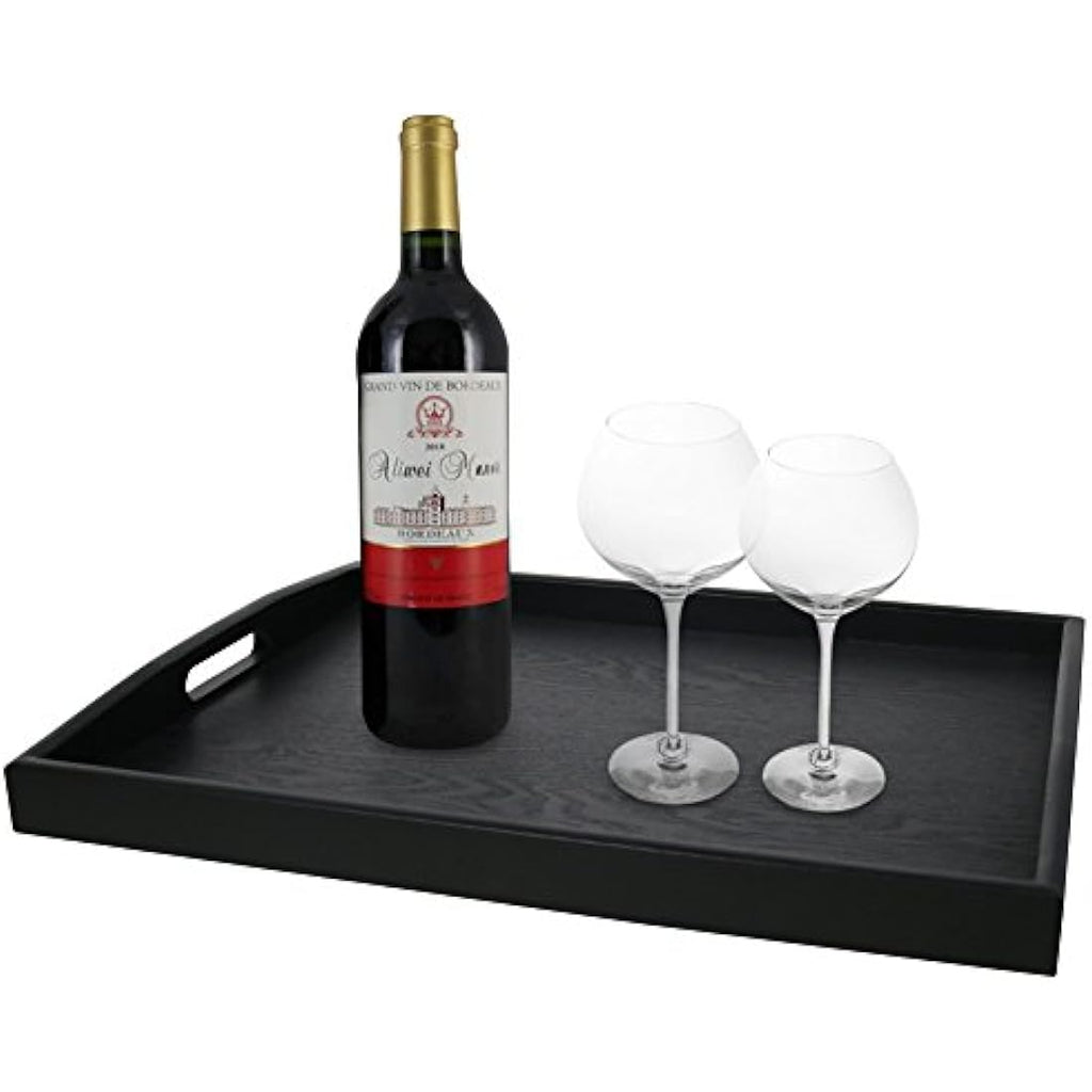 Jolof Store Large Black Ash Wood Serving Tray with Handles - Rectangle