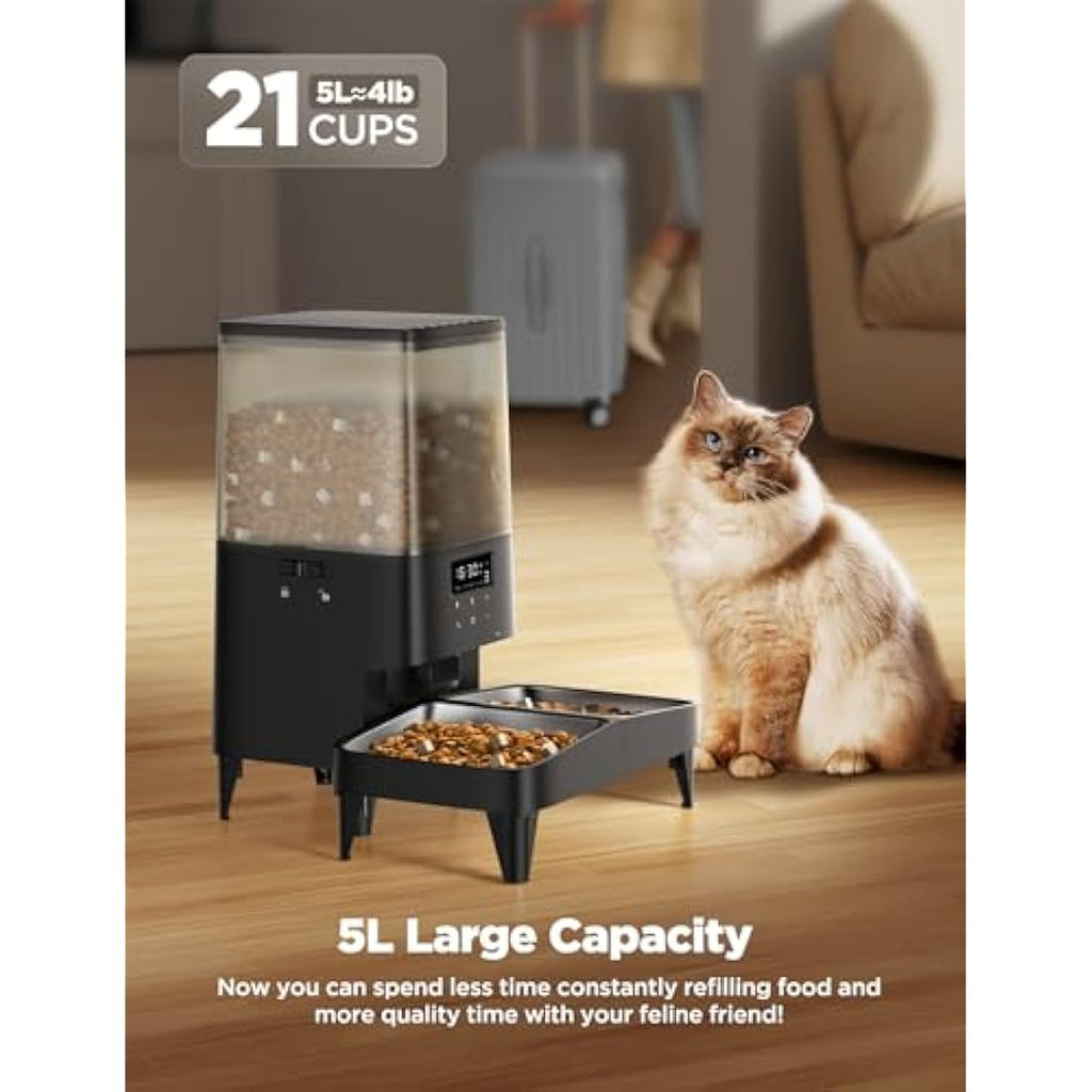 FEELNEEDY 5L Automatic Cat Feeder | Dual Bowls & 10s Voice Recorder