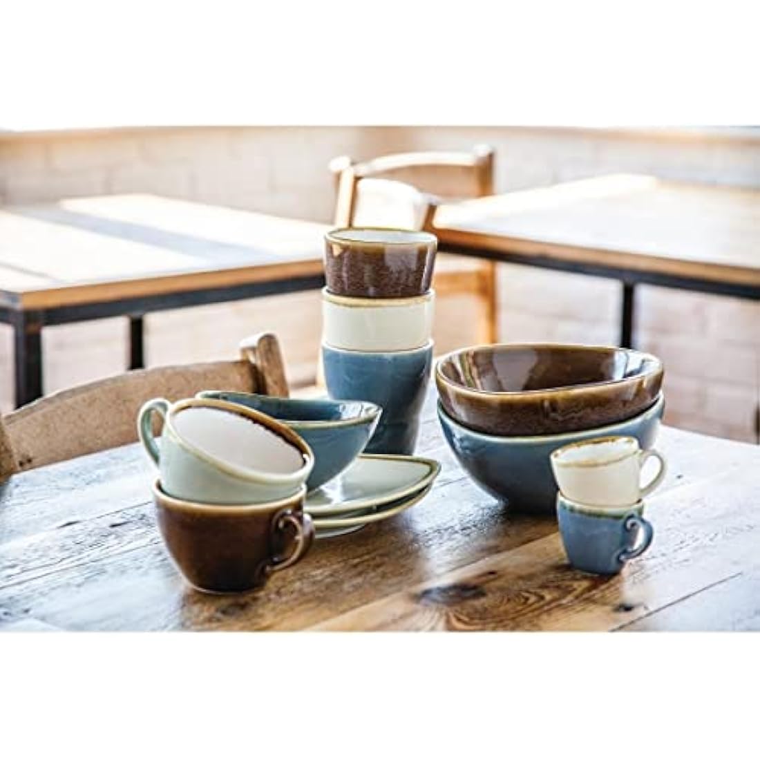 Olympia Kiln Moss Cappuccino Cups - 230ml Reactive Glaze - Set of 6