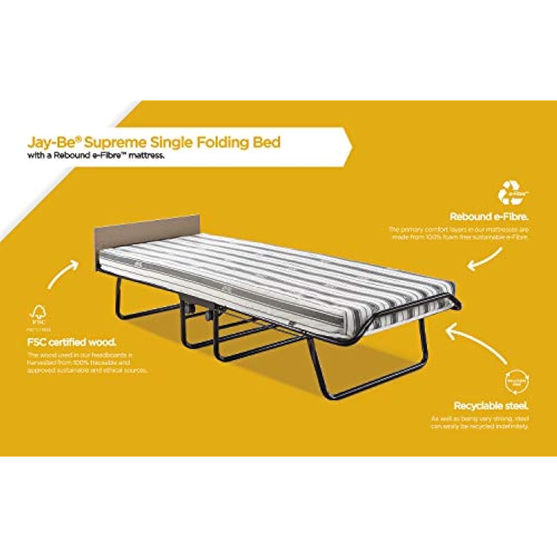 Jay-Be Supreme Single Folding Bed | Rebound e-Fibre Mattress