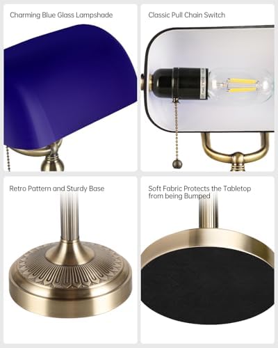 Blue Glass Bankers Desk Lamp – Adjustable Vintage Office Light