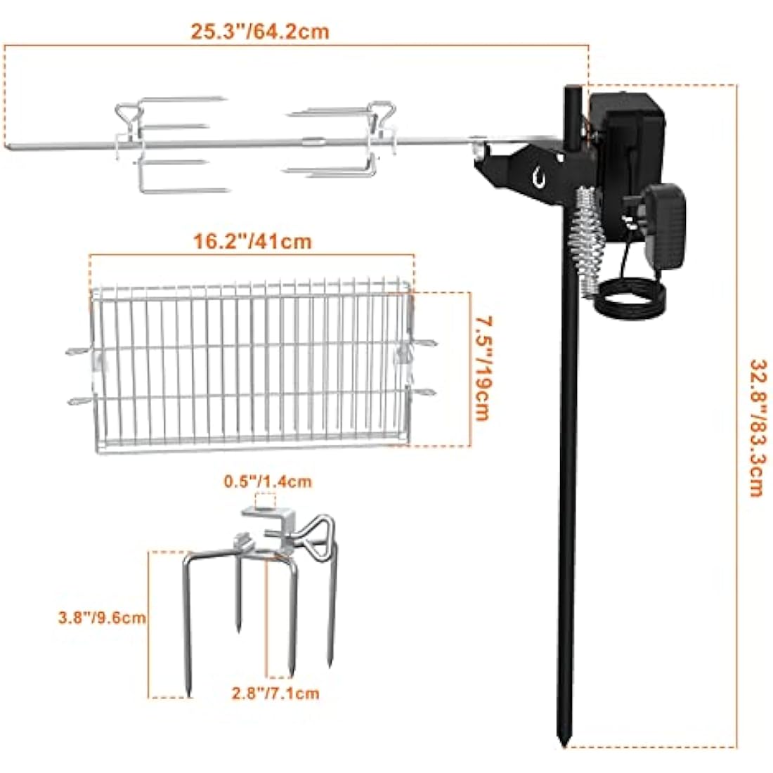 Onlyfire Portable BBQ Rotisserie Grill Kit with Basket and Battery Motor
