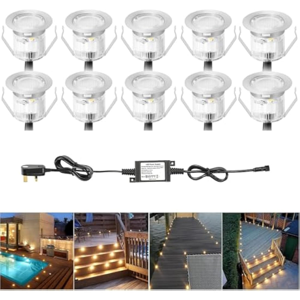 GEYUEYA Warm White LED Deck Lights – IP67 Waterproof Plinth Lighting (10 Pack)