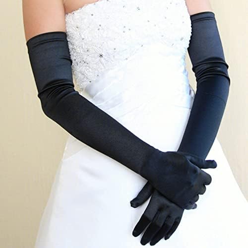21" Satin Opera Gloves – 1920s Stretchy Long Elbow Gloves