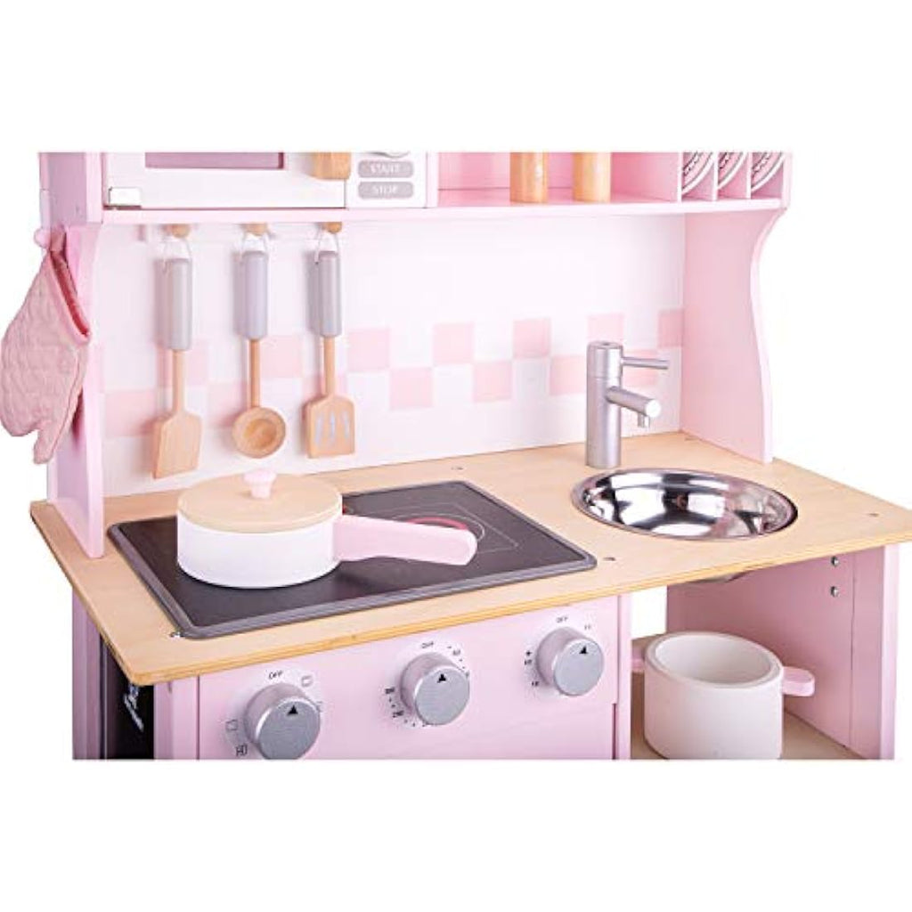 New Classic Toys Wooden Pretend Play Kitchen with Sound - Pink