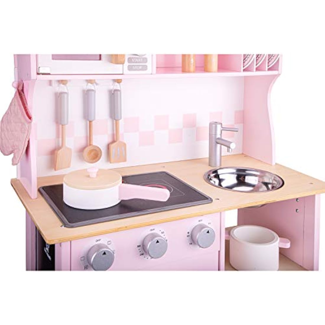 New Classic Toys Wooden Pretend Play Kitchen with Sound - Pink
