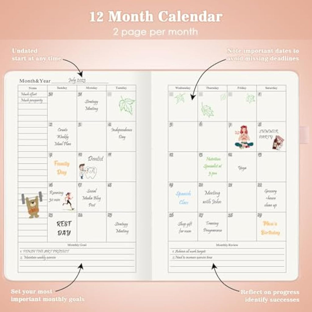 Jolof Store Undated Daily Planner | A5 PU Leather Hourly Agenda, Pink