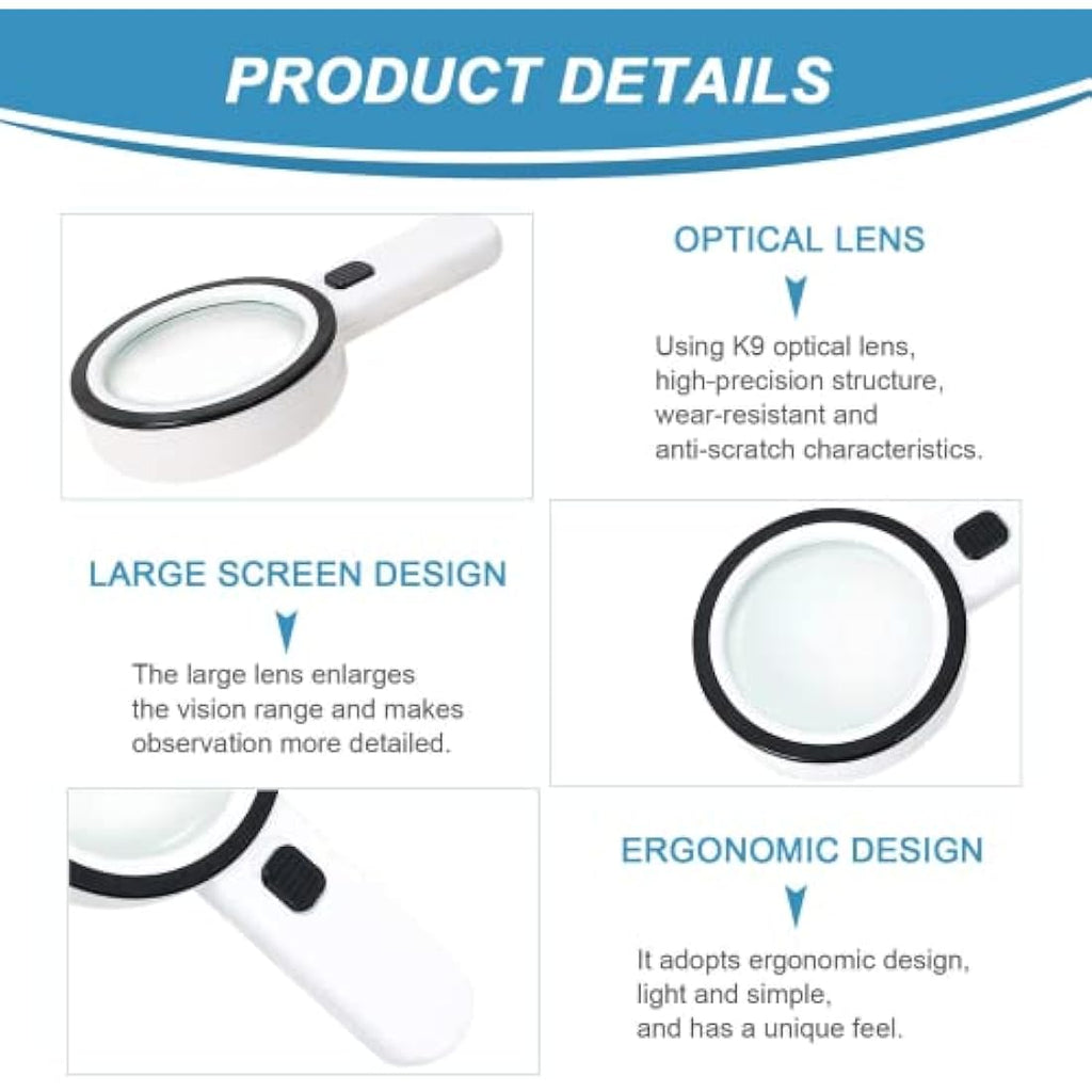 Nazano 30X Handheld Magnifying Glass with 12 LED Lights for Seniors