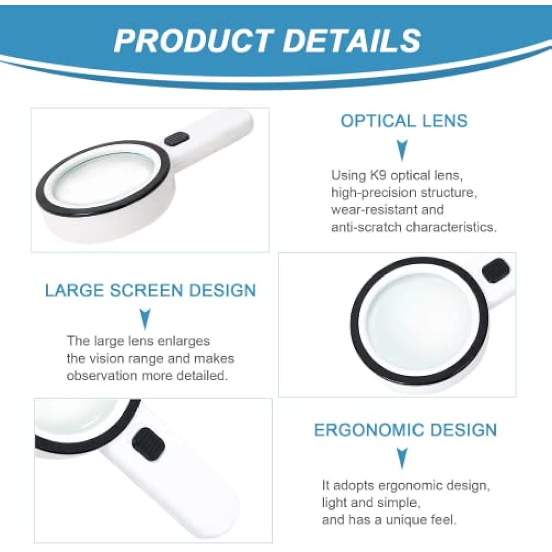 Nazano 30X Handheld Magnifying Glass with 12 LED Lights for Seniors