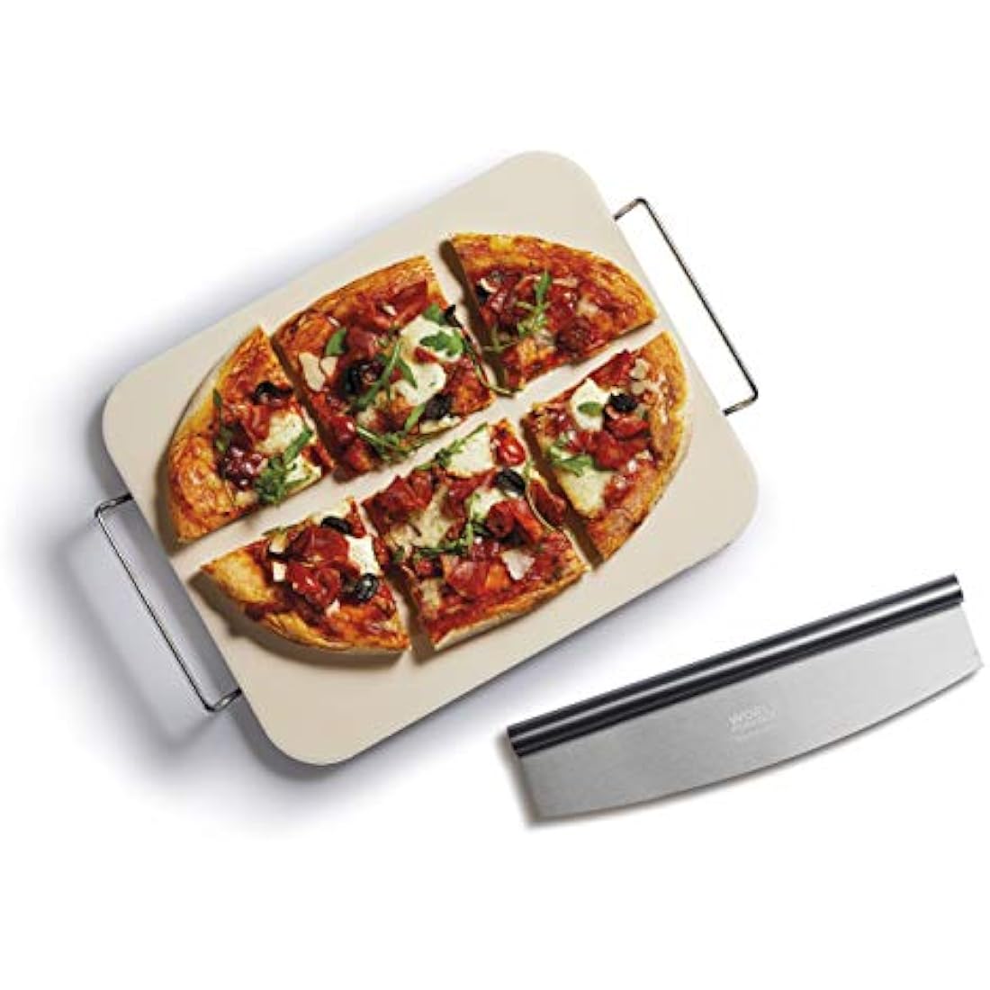 Jolof Store Ceramic Pizza Stone and Rocking Cutter Set – 2 Pieces