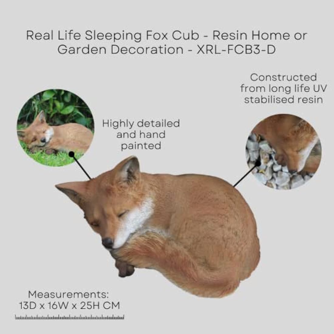 Vivid Arts Sleeping Fox Cub – Realistic Resin Garden Ornament Statue
