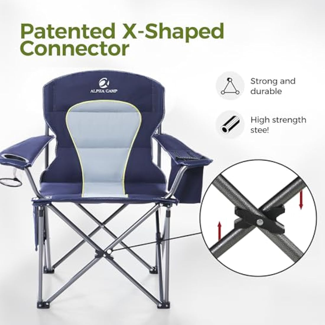 ALPHA CAMP Heavy Duty Folding Camping Chair with Cooler Bag – Navy Blue