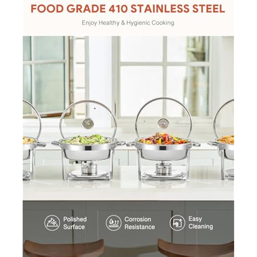 Wilprep 4 Pack Chafing Dish Buffet Set | 5.5L Stainless Steel Food Warmers