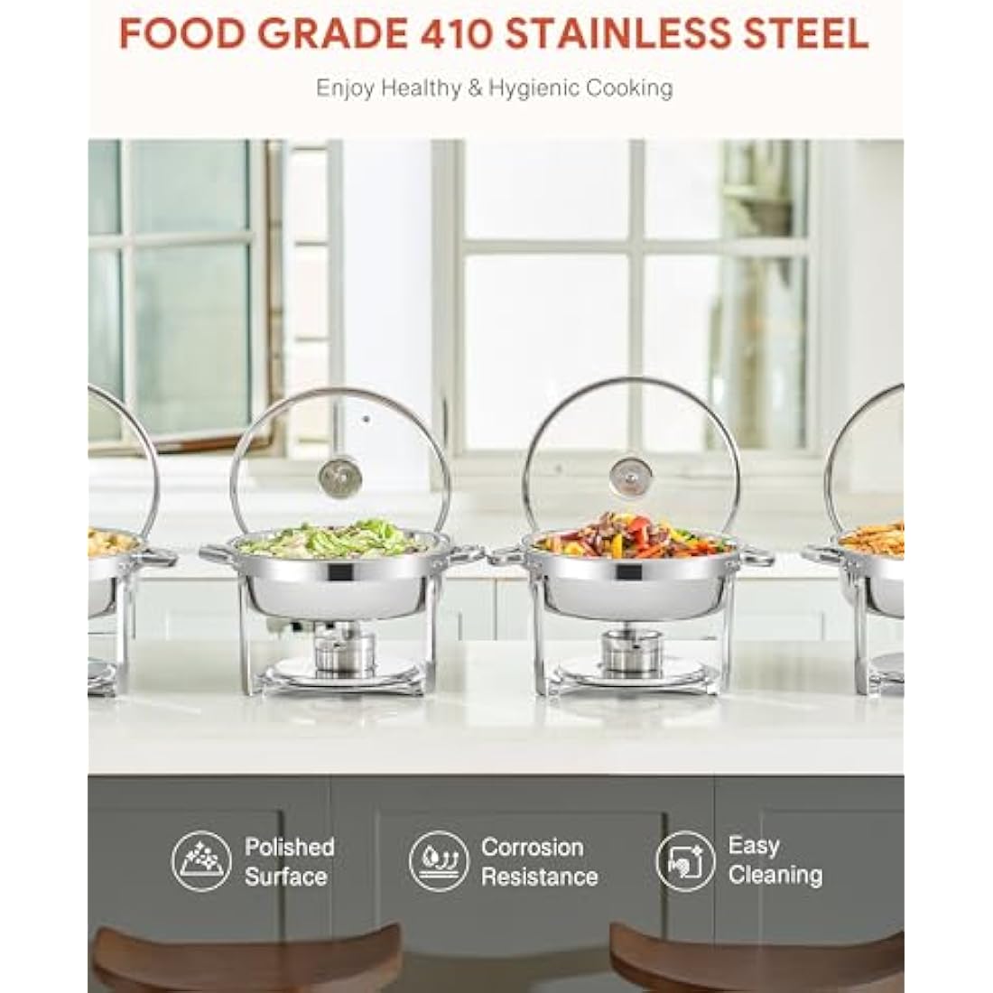 Wilprep 4 Pack Chafing Dish Buffet Set | 5.5L Stainless Steel Food Warmers