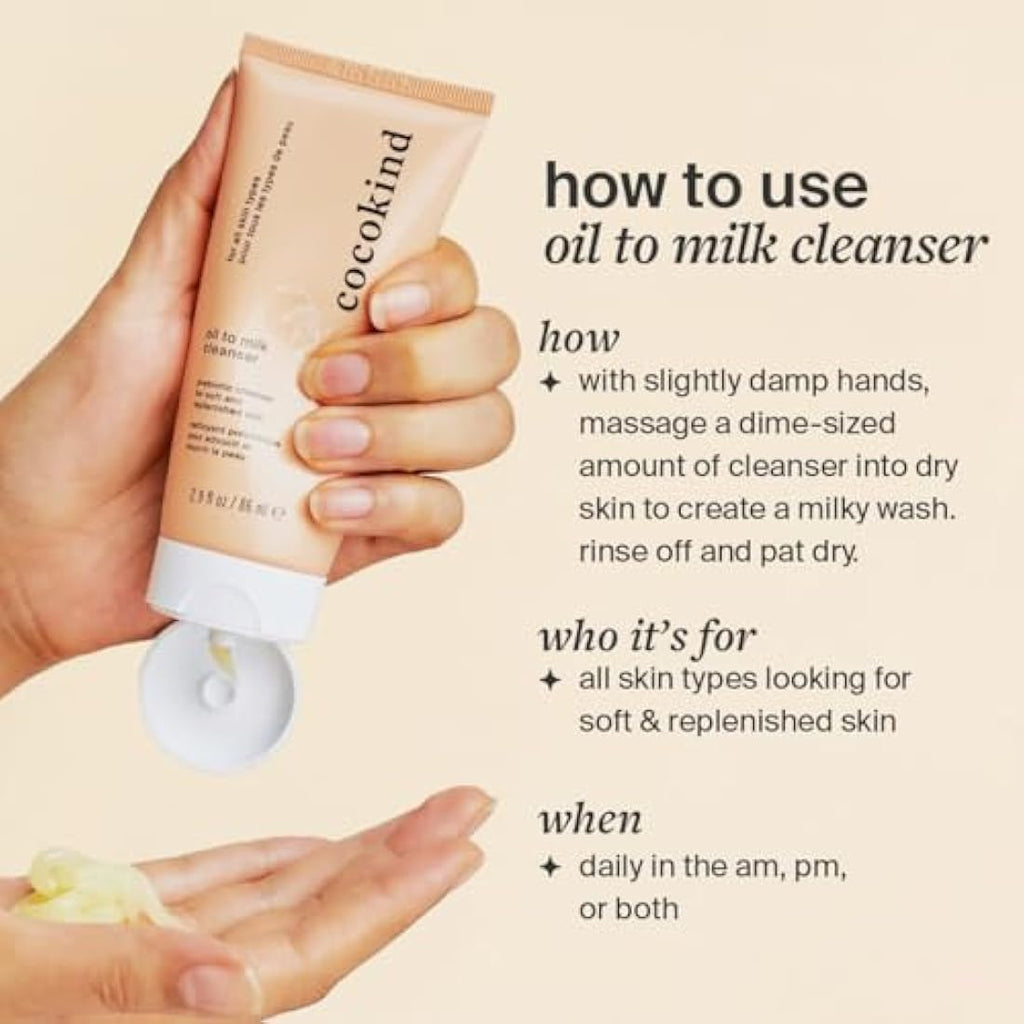 Cocokind Prebiotic Oil to Milk Cleanser - Hydrating Face Wash, 2.9 oz