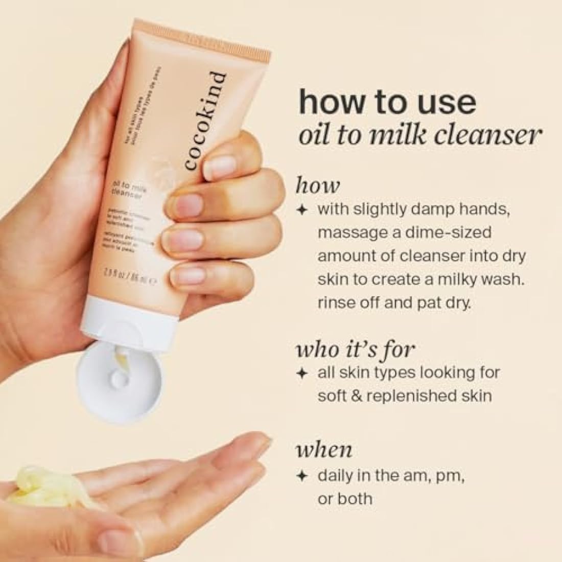 Cocokind Prebiotic Oil to Milk Cleanser - Hydrating Face Wash, 2.9 oz