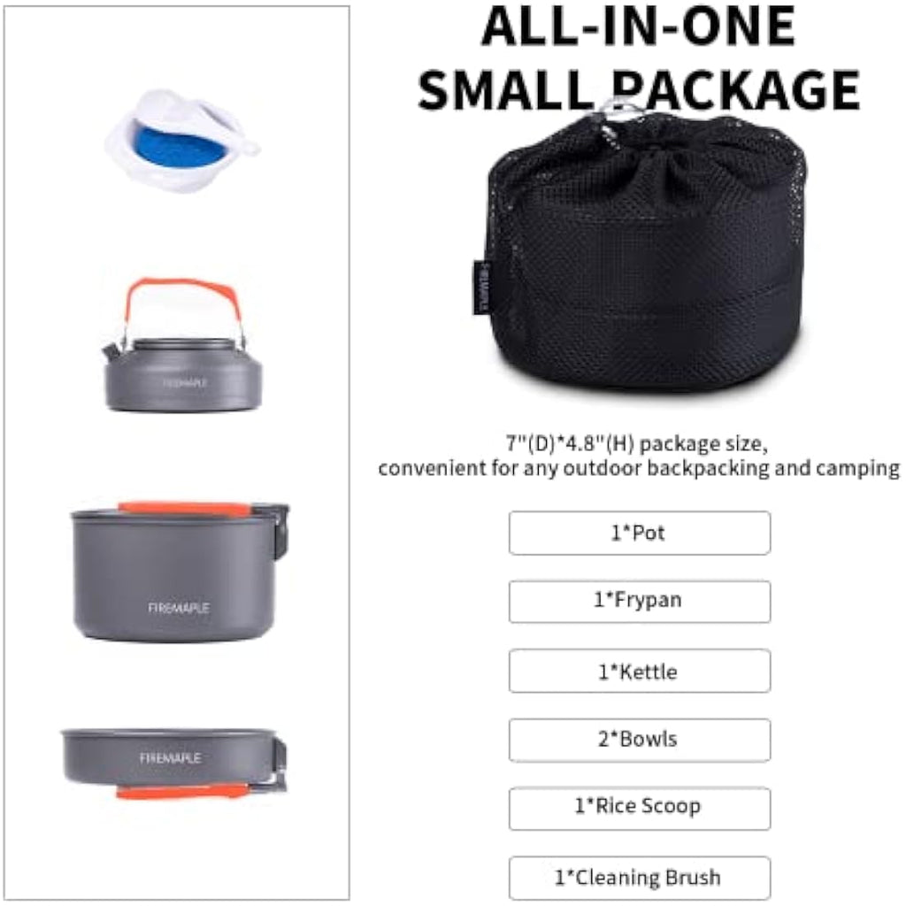 Fire-Maple Feast 2 Camping Cookware Set | 9pc Aluminum Pot & Kettle