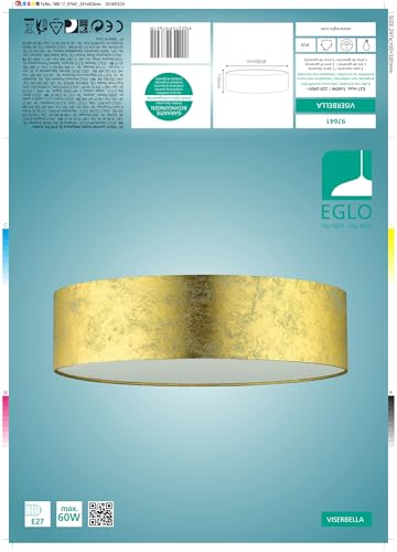 Eglo Viserbella Vintage Flush Ceiling Light | Gold Fabric & Steel